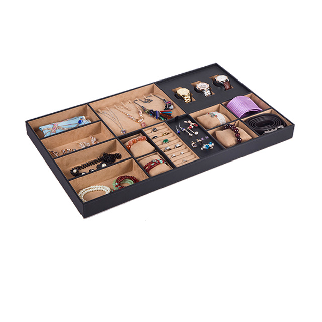 Taille personnalisée MDF Velvet PU Ties-Belts Tray Organizer for Dresser Drawers